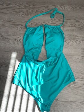 Fashion Nova Teal Cutout One-Piece Swimsuit